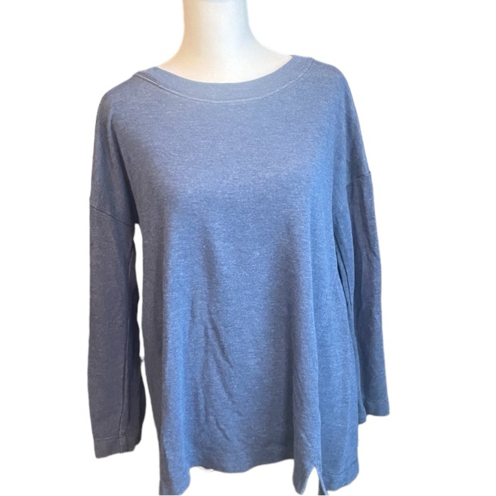 Talbots brushed heather blue sweater shirt with shirt tail scoop neck sz LP